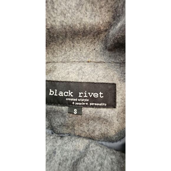 Black Rivet Wool Double Breasted Pea Coat Military Long Line Grey Small 2 4 6‎ - Picture 6 of 7